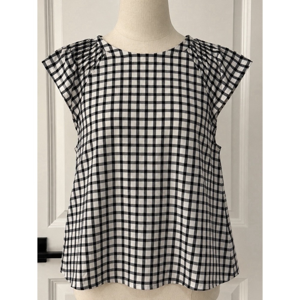 CROWN & IVY Women's Flutter Sleeve Flowy Cotton Shirt Blouse Large L White Black